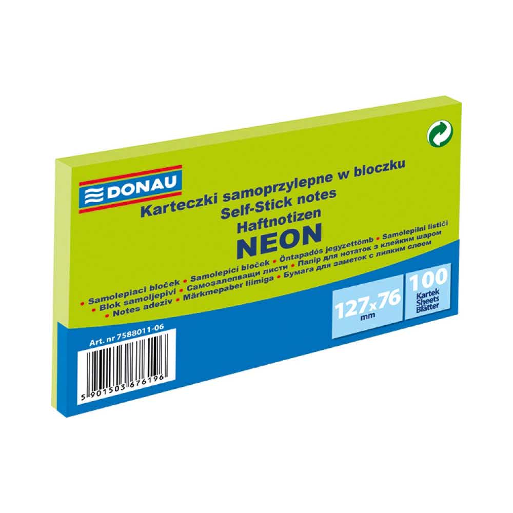 sprzęt biurowy 4 alibiuro.pl Bloczek samoprzylepny DONAU 127x76mm 1x100 kart. neon zielony 27