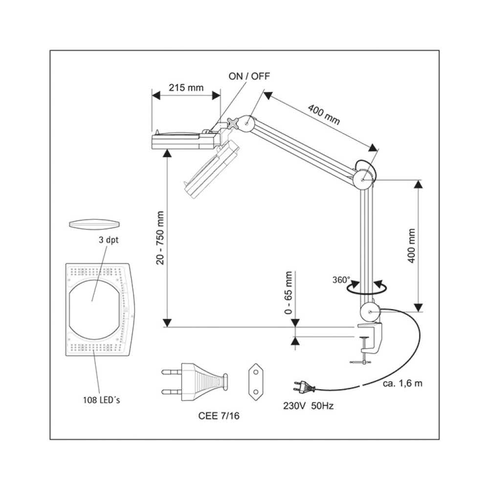 sprzęt biurowy 4 alibiuro.pl Lampka LED z lupą na biurko MAULvitrum 7W mocowana zaciskiem czarna 1