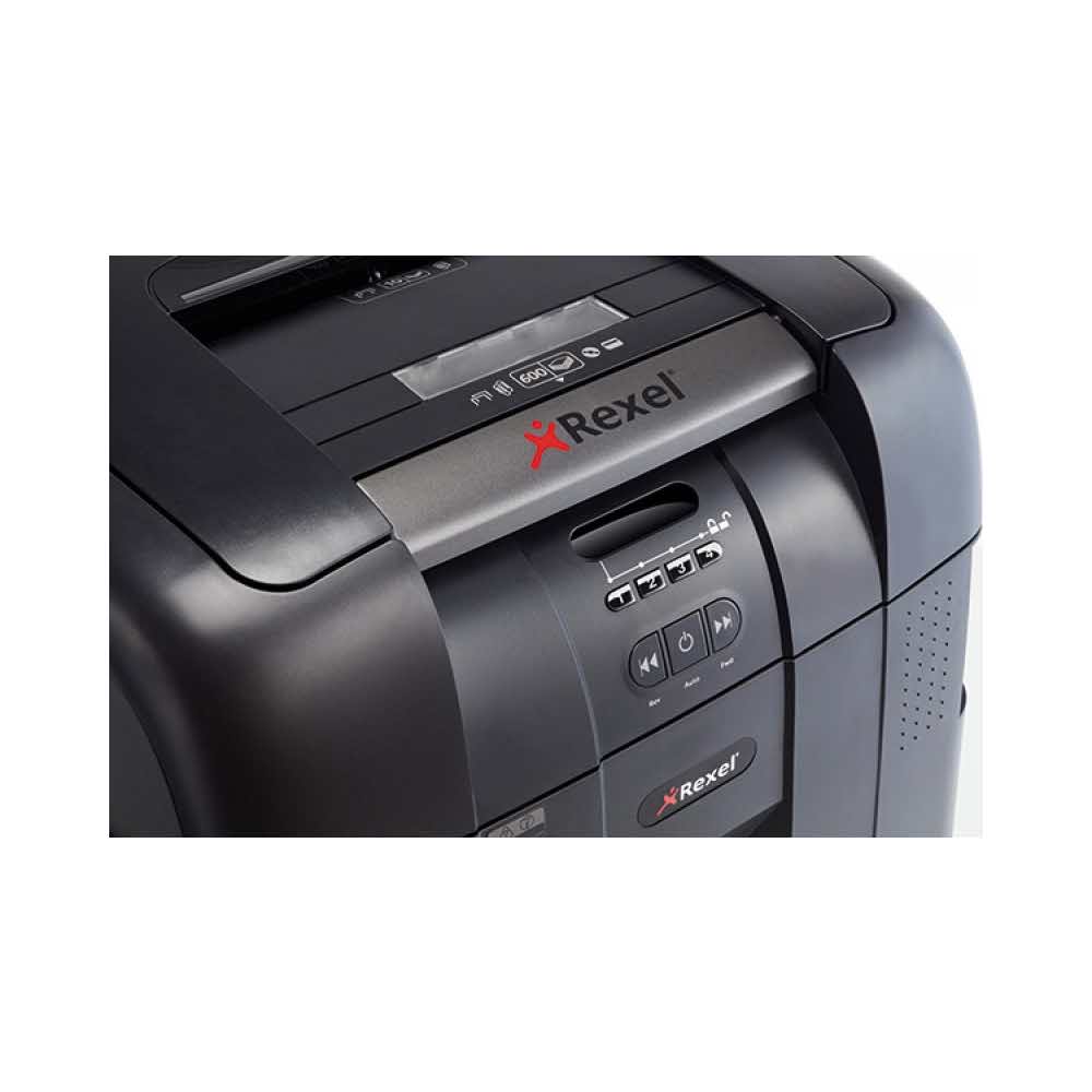 sprzęt biurowy 4 alibiuro.pl Niszczarka automatyczna REXEL Auto 600X konfetti P 4 600 kart. 80l karty kredytowe CD czarna 98