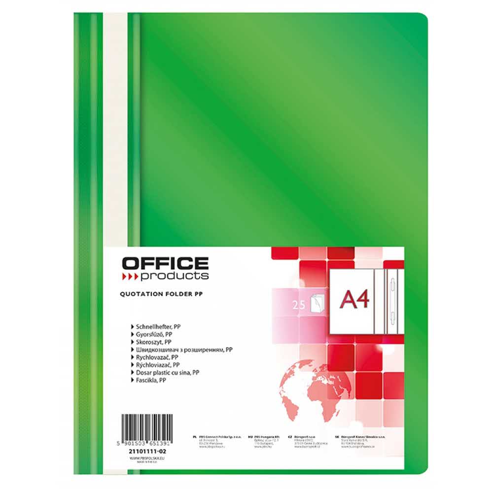 sprzęt biurowy 4 alibiuro.pl Skoroszyt OFFICE PRODUCTS PP A4 miękki 100 170mikr. zielony 10