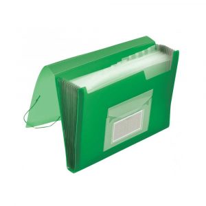 sprzęt biurowy 4 alibiuro.pl Teczka harm. z gumką Q CONNECT PP A4 12 przegr. transparentna zielona 36