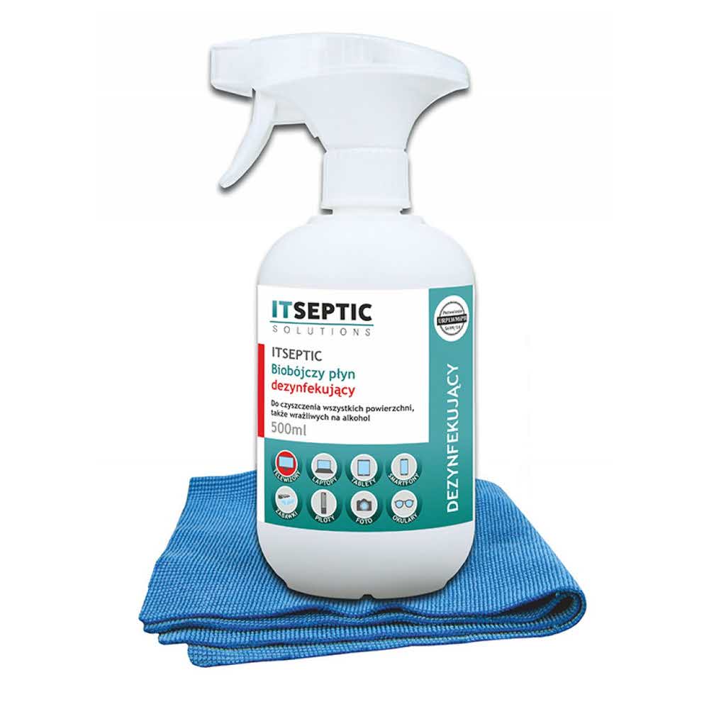 sprzęt biurowy 4 alibiuro.pl Zestaw czyszcząco dezynfekujący ITSEPTIC mikrofibra płyn 500ml 52