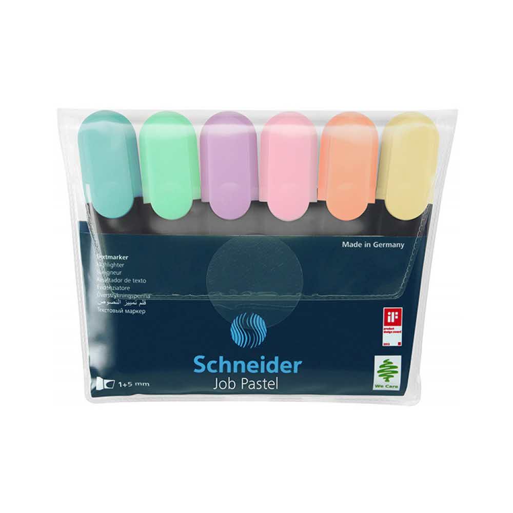 zakreślacz biurowy 4 alibiuro.pl Zestaw zakreślaczy SCHNEIDER Job Pastel 1 5 mm 6 szt. mix kolorów 92