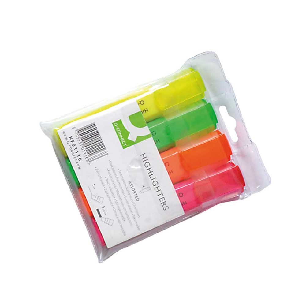 zakreślacze biurowe 4 alibiuro.pl Zakreślacz fluorescencyjny Q CONNECT 1 5mm linia 4szt. mix kolorów 33