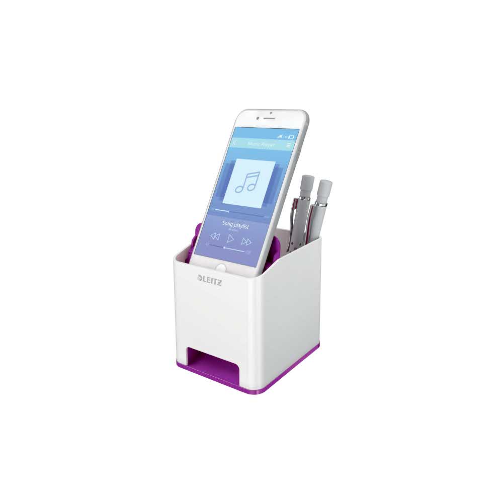 akcesoria biurowe 5 alibiuro.pl Kubek na długopisy Leitz WOW ze wzmacniaczem dźwięku fioletowy 95