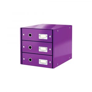 akcesoria biurowe 5 alibiuro.pl Pojemnik z szufladami Leitz Click Store WOW 3 szuflady fioletowy 55