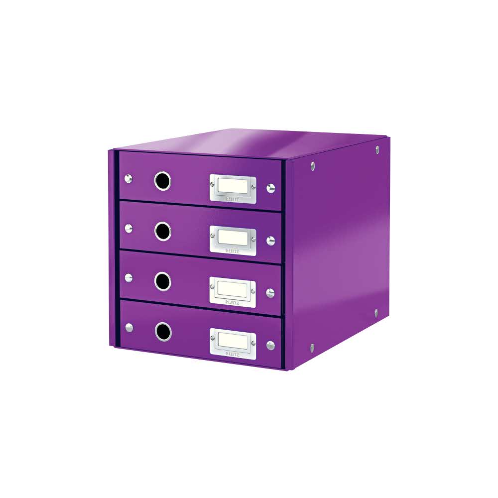 akcesoria biurowe 5 alibiuro.pl Pojemnik z szufladami Leitz Click Store WOW 4 szuflady fioletowy 64