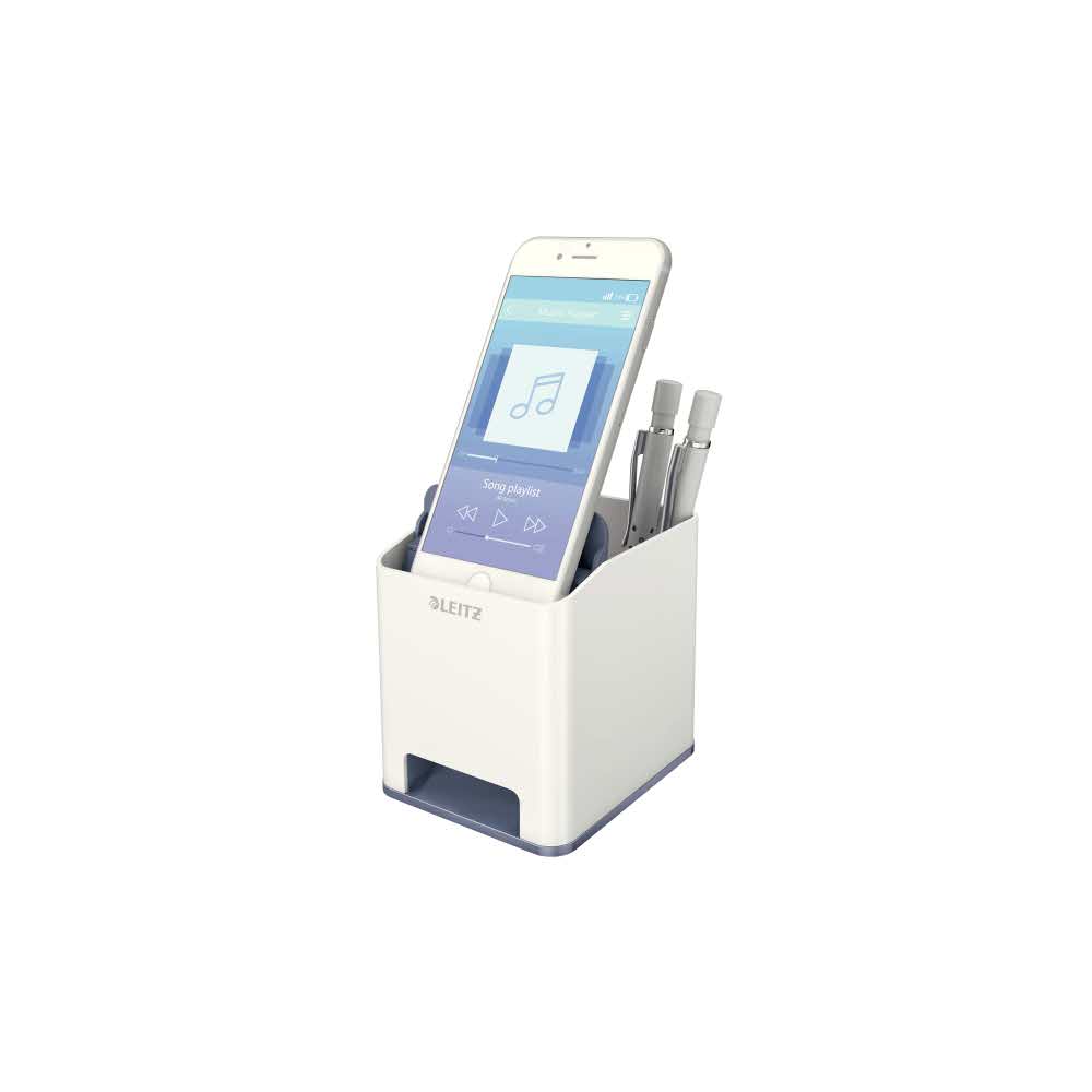 artykuły biurowe 5 alibiuro.pl Kubek na długopisy Leitz WOW ze wzmacniaczem dźwięku biały 87