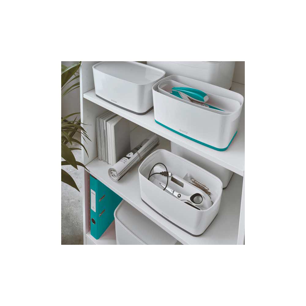 artykuły biurowe 5 alibiuro.pl Pojemnik mały Leitz MyBox WOW z pokrywą turkusowy 12