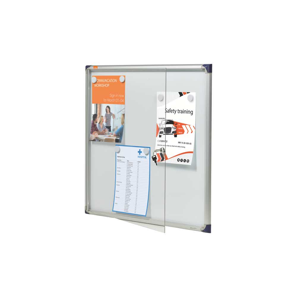 artykuły biurowe 5 alibiuro.pl Szklana magnetyczna gablota Nobo Extra płaska biały 9