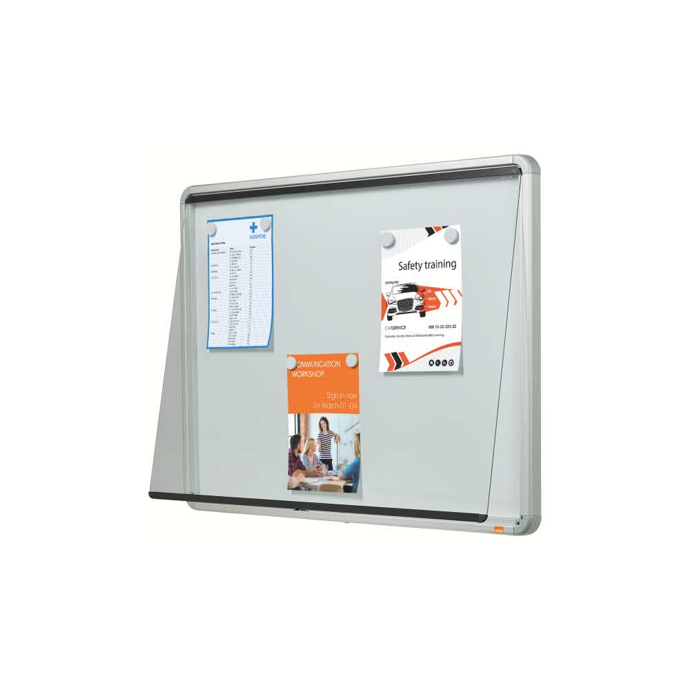 gablota korkowa 5 alibiuro.pl Szklana magnetyczna gablota wewnętrzna Nobo biały 40