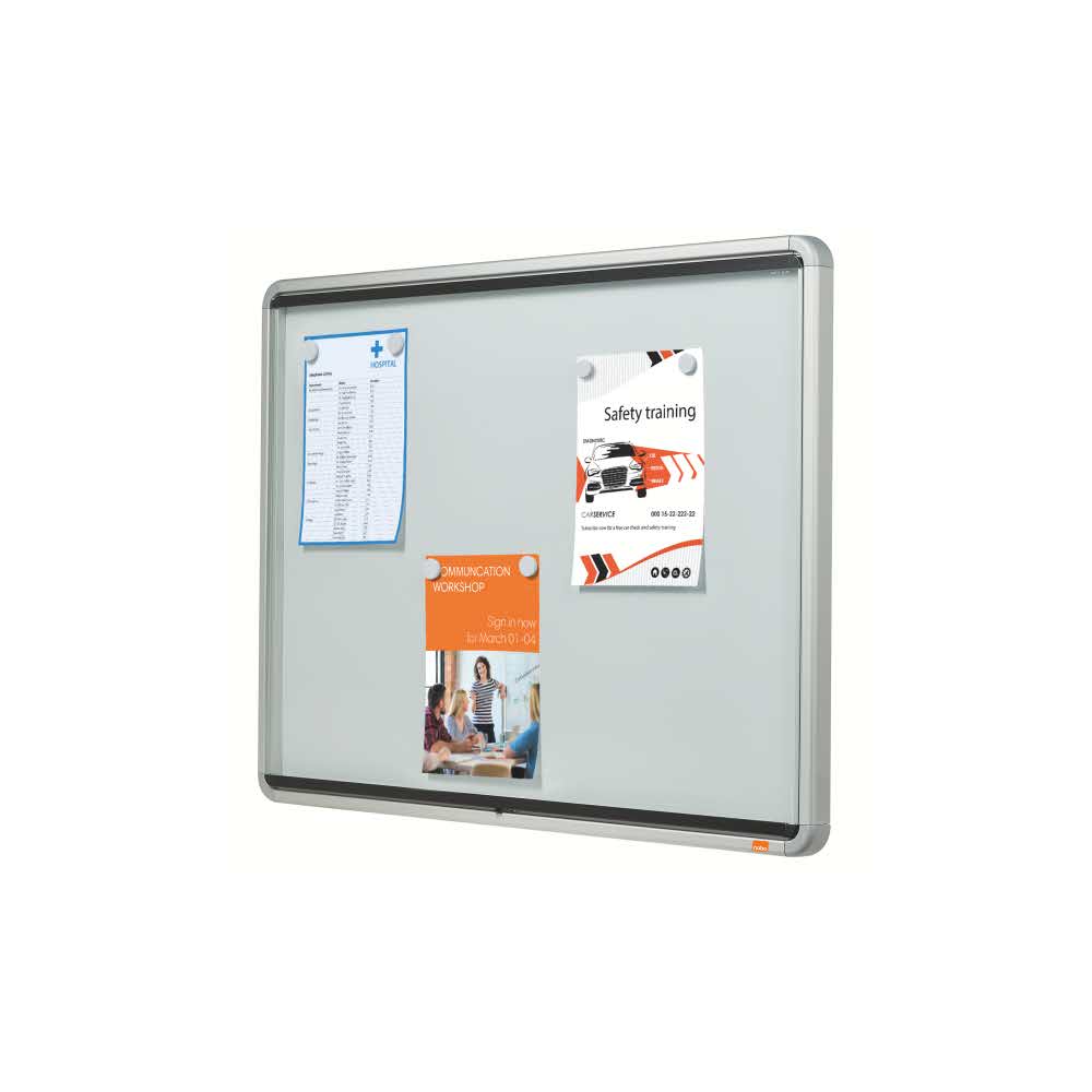 gablota wewnętrzna 5 alibiuro.pl Szklana magnetyczna gablota wewnętrzna Nobo biały 77