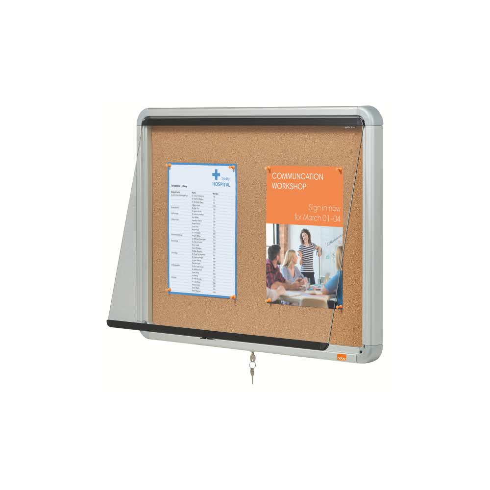 gablota zewnętrzna 5 alibiuro.pl Szklana korkowa gablota wewnętrzna Nobo siarczanowy 58