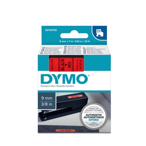 Taśma DYMO D1 9mm x 7m czarny czerwony S0720720 9 mm - obrazek 3