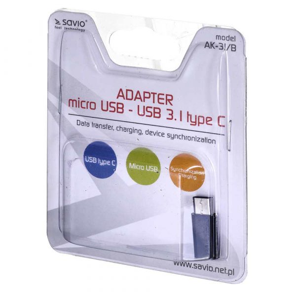 adaptery i przejściówki komputerowe 7 alibiuro.pl Adapter SAVIO AK 31 B Micro USB F USB typu C M kolor czarny 21