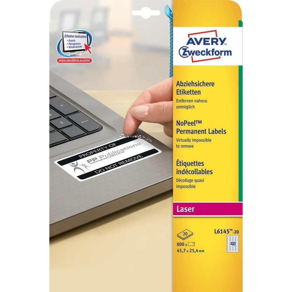 akcesoria biurowe 7 alibiuro.pl Zestaw etykiet ochronne Do nadruku AVERY Zweckform L6145 20 45.5mm x 25.4mm Papier kolor biay 14