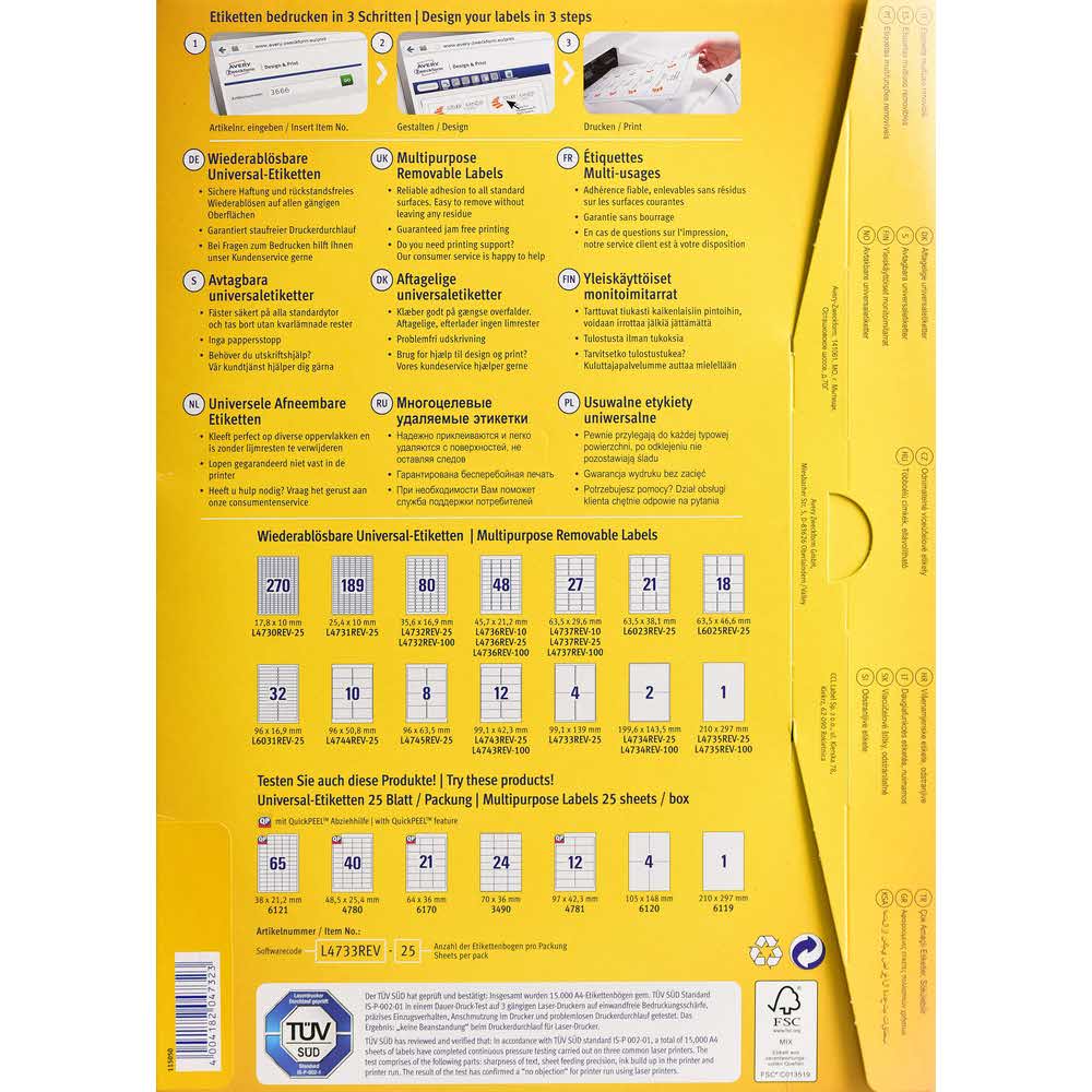 akcesoria biurowe 7 alibiuro.pl Zestaw etykiet uniwersalne Do nadruku AVERY Zweckform L4732REV 25 35.5mm x 17mm Papier kolor biay 61