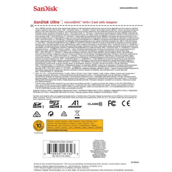 artykuły biurowe 7 alibiuro.pl Karta pamici SanDisk Ultra SDSQUAR 016G GN6IA 16GB Class 10 Adapter 54