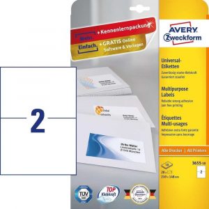 artykuły papiernicze 7 alibiuro.pl Zestaw etykiet uniwersalne Do nadruku AVERY Zweckform 3655 10 210mm x 148mm Papier kolor biay 3