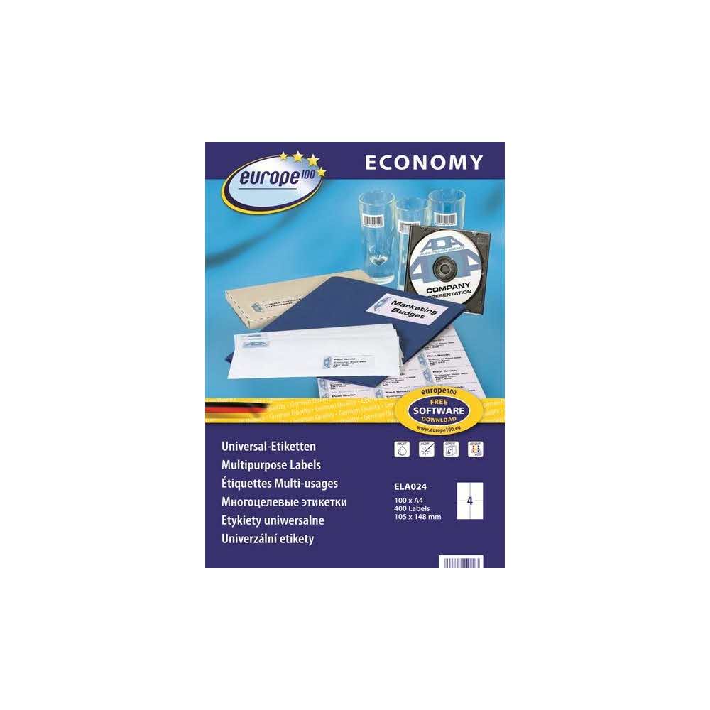 artykuły papiernicze 7 alibiuro.pl Zestaw etykiet uniwersalne Do nadruku AVERY Zweckform EUROPE100 ELA024 105mm x 148mm Papier kolor biay 5