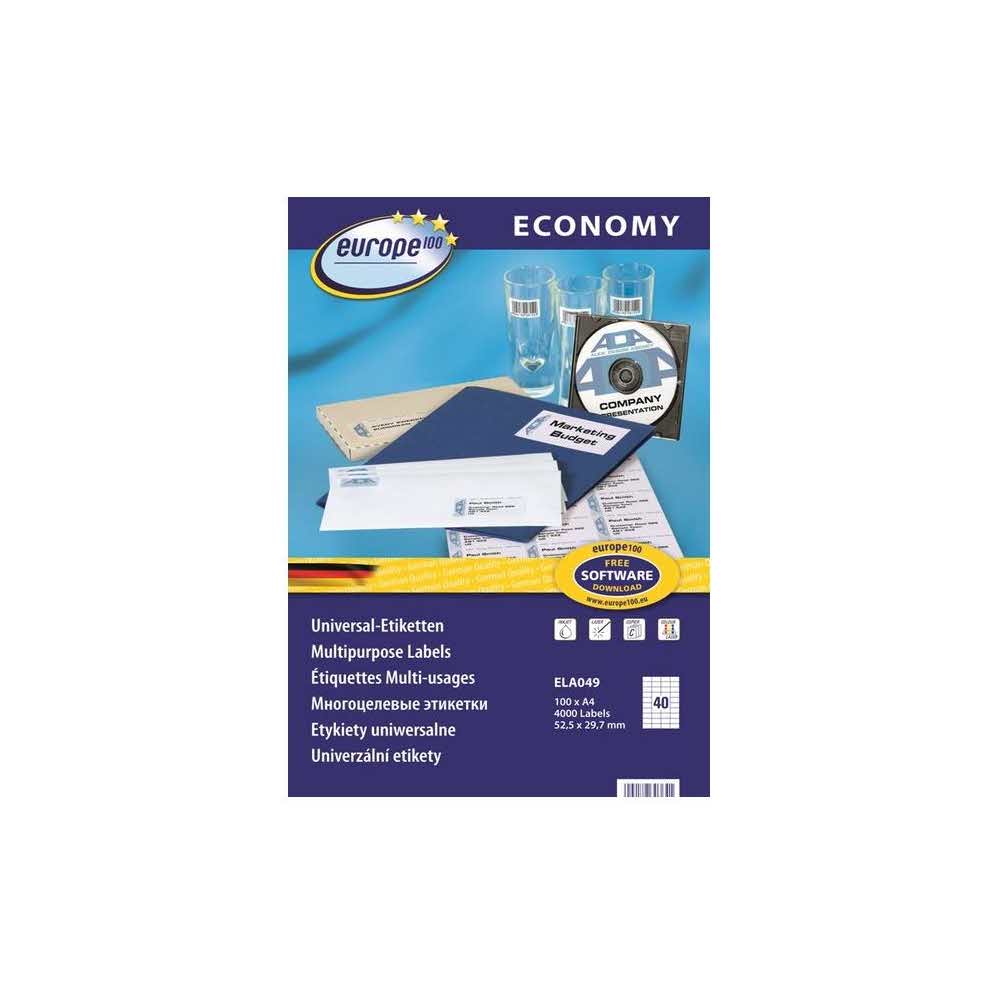 etykiety samoprzylepne 7 alibiuro.pl Zestaw etykiet uniwersalne Do nadruku AVERY Zweckform EUROPE100 ELA049 52mm x 29.6mm Papier kolor biay 51