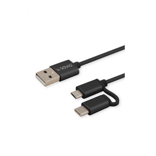 kable usb 7 alibiuro.pl Kabel SAVIO CL 128 Micro USB typu B USB typu C USB 2.0 typu A 1m kolor czarny 46