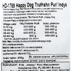 materiały biurowe 7 alibiuro.pl Happy Dog PUSZKA dla psa INDYK Truthahn Pur 400g 22