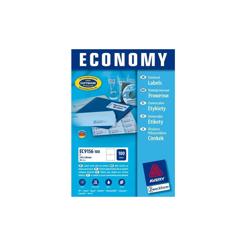sprzęt biurowy 7 alibiuro.pl Zestaw etykiet uniwersalne Do nadruku AVERY Zweckform EUROPE100 ELA026 210mm x 148mm Papier kolor biay 48