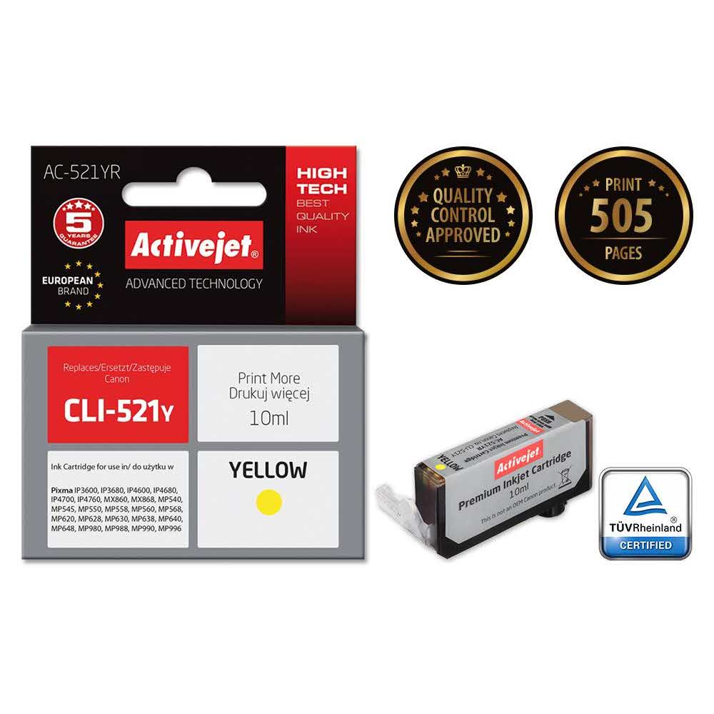 tusze 7 alibiuro.pl Tusz Activejet AC 521YR zamiennik Canon CLI 521Y Premium 10 ml ty 87