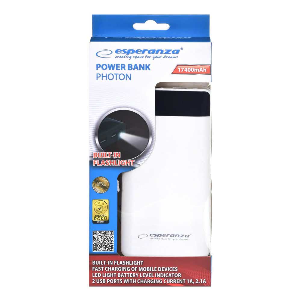 zaopatrzenie dla biura 7 alibiuro.pl PowerBank Esperanza PHOTON EMP120W 17000mAh microUSB USB 2.0 kolor biay 81
