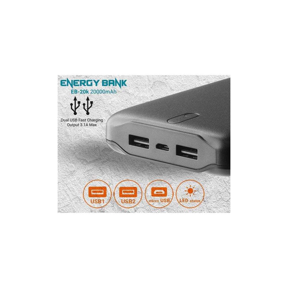 zasilanie do telefonów 7 alibiuro.pl PowerBank everActive EB 20k 20000mAh microUSB USB 2.0 x2 kolor czarny 50