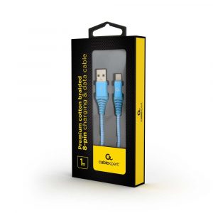 złącza usb 7 alibiuro.pl GEMBIRD KABEL PREMIUM USB 2.0 DO 8 PIN METALOWE WTYKI OPLOT NYLONOWY 1M TURKUS BIAY 83
