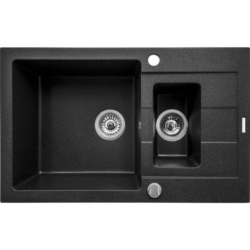 zlewozmywaki 7 alibiuro.pl Zlewozmywak granitowy dwukomorowy z ociekaczem PYRAMIS SPARTA PLUS 78x48 1 1 2B 1D 070062801 czarny kolor czarny nakrapiany 77