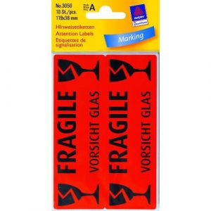 3050 Etykiety informacyjne UWAGA SZKŁO 10 etyk./op. 119 x 38 mm czerwony odblaskowy Avery Zweckform