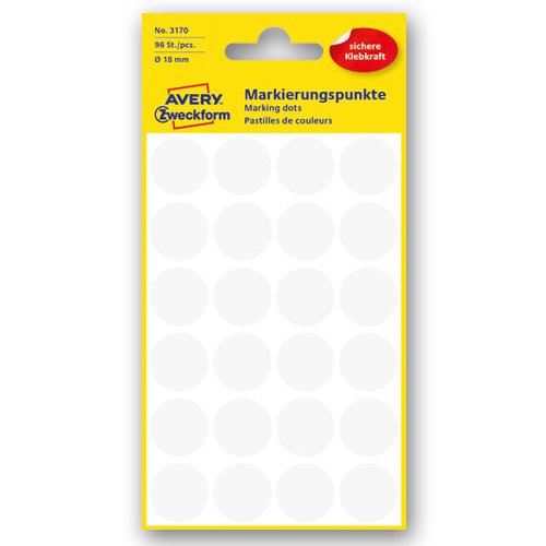 3170 Kółka do zaznaczania białe 96 etyk./op. fi18 mm białe Avery Zweckform