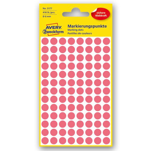 3177 Kółka do zaznaczania kolorowe 416 etyk./op. fi8 mm czerwone odblaskowe Avery Zweckform