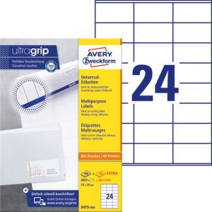 3475 Trwałe etykiety uniwersalne A4 100 ark./op. 70 x 36 mm białe Avery Zweckform