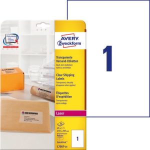 L7567-25 Etykiety wysyłkowe przezroczyste A4 25 ark.210 x 297mm Avery Zweckform