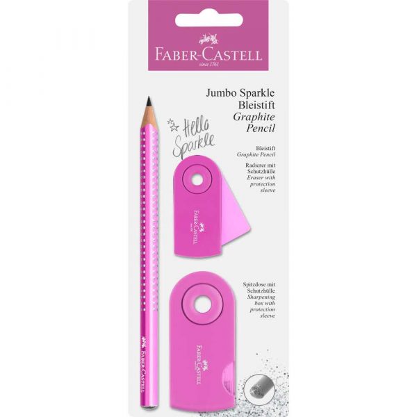 zestaw jumbo sparkle pearly&sleeve ołówek+temperówka+gumka różowy blister faber castell alibiuro.pl 88