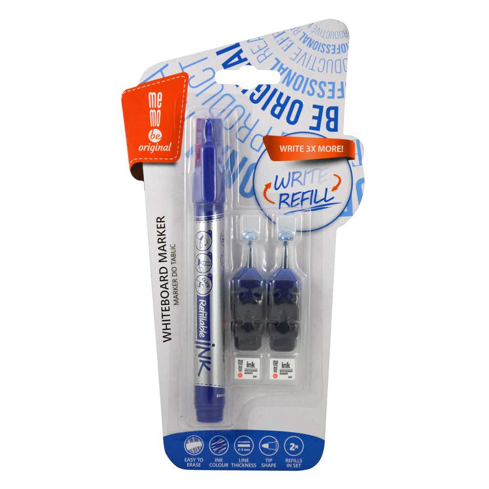 marker do tablic suchościeralnych memobe 2 ampułki z zapasowym tuszem okrągła końcówka kolor niebieski alibiuro.pl 8