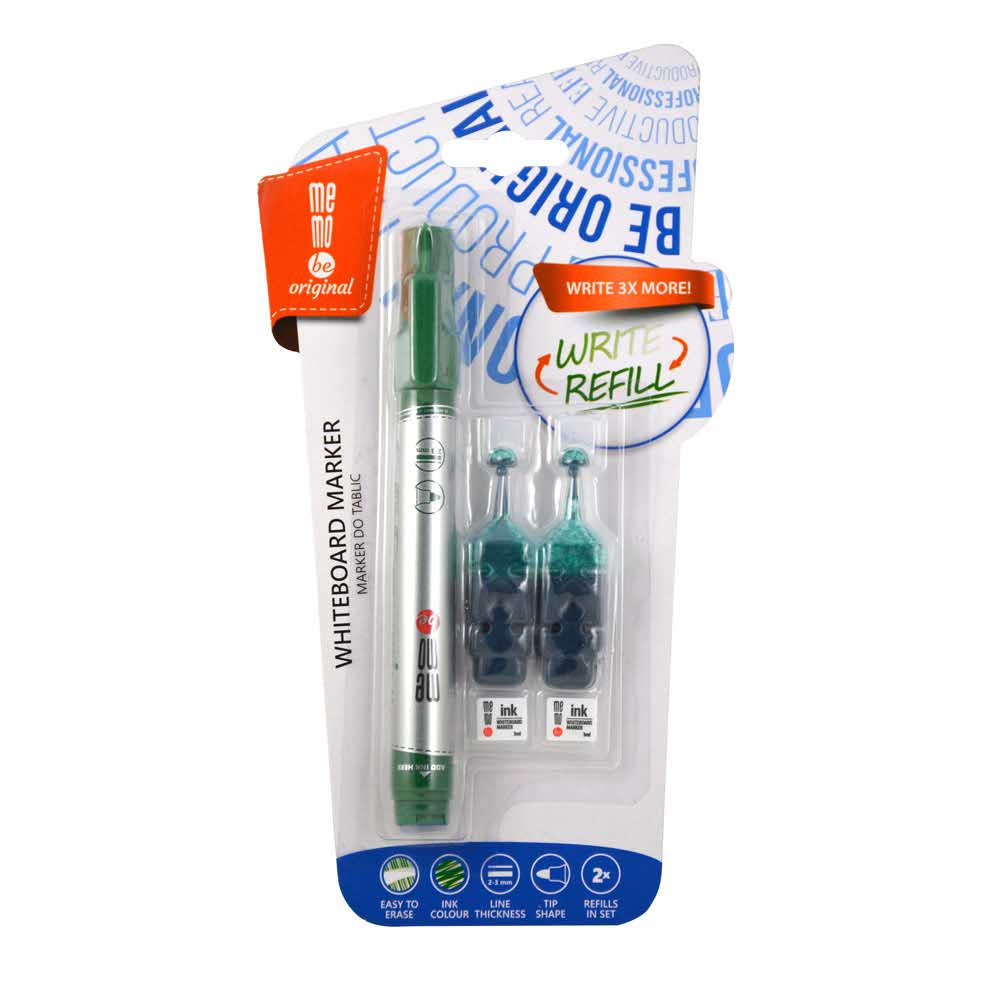 marker do tablic suchościeralnych memobe 2 ampułki z zapasowym tuszem okrągła końcówka kolor zielony alibiuro.pl 68