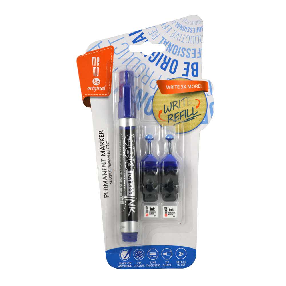 marker permanentny memobe 2 ampułki z zapasowym tuszem okrągła końcówka kolor niebieski alibiuro.pl 36