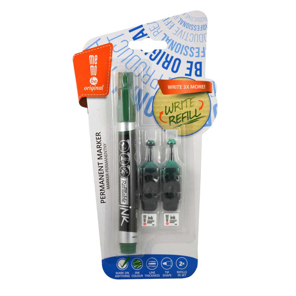 marker permanentny memobe 2 ampułki z zapasowym tuszem okrągła końcówka kolor zielony alibiuro.pl 1