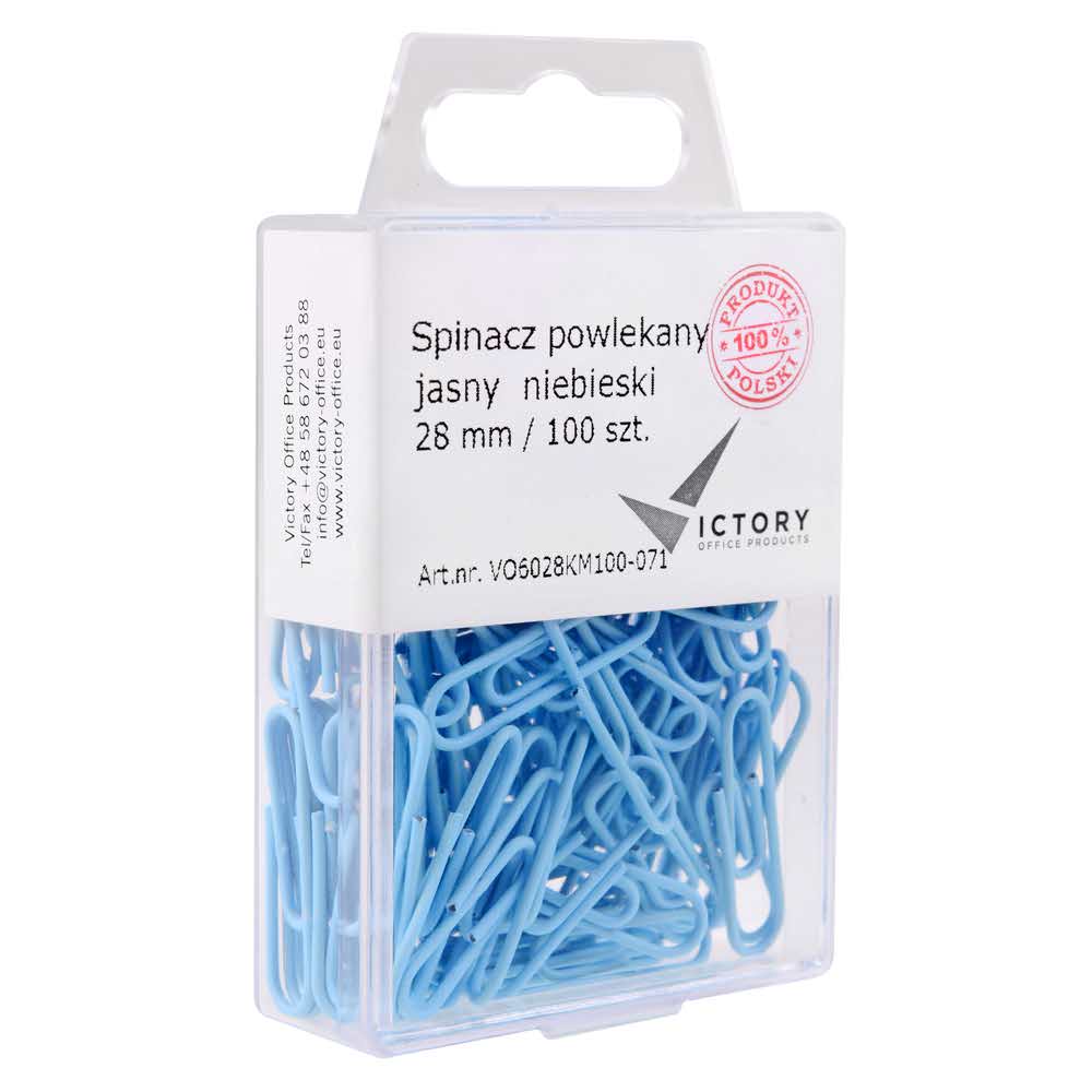 spinacz powlekany pastelowy jasny niebieski 28mm opkm 100 sztvictory office alibiuro.pl 26