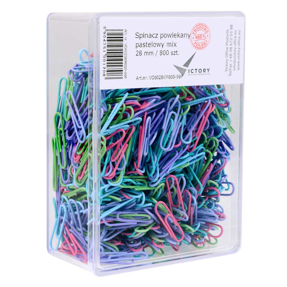 spinacz powlekany pastelowy mix kolorów 28 opkm 100 sztvictory office alibiuro.pl 60