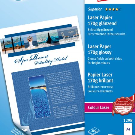 Papier do kolorowych drukarek laserowych błyszczący obustronnie powlekany 170g, 210 x 297 mm, biały, Avery Zweckform
