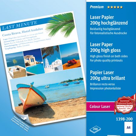 Papier Premium do kolorowych drukarek laserowych, wysokobłyszczący, dwustronnie powlekany 200 g, 210 x 297 mm, biały, Avery Zweckform