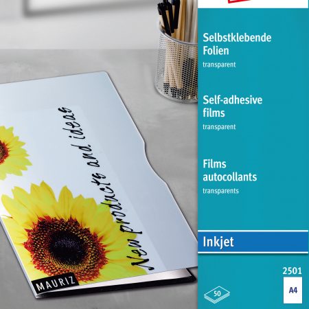 Przezroczyste folie samoprzylepne; A4, 50 szt./op., powlekane, grubość 0,17 mm, Avery Zweckform