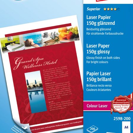 Papier do kolorowych drukarek laserowych, wysokobłyszczący, dwustronnie powlekany, 150 g, 210 x 297 mm, biały, Avery Zweckform
