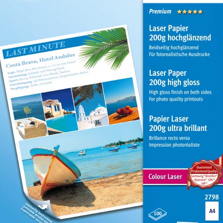 Papier Premium do kolorowych drukarek laserowych obustronnie powlekany, wysokobłyszczący 200g, 210 x 297 mm, biały, Avery Zweckform